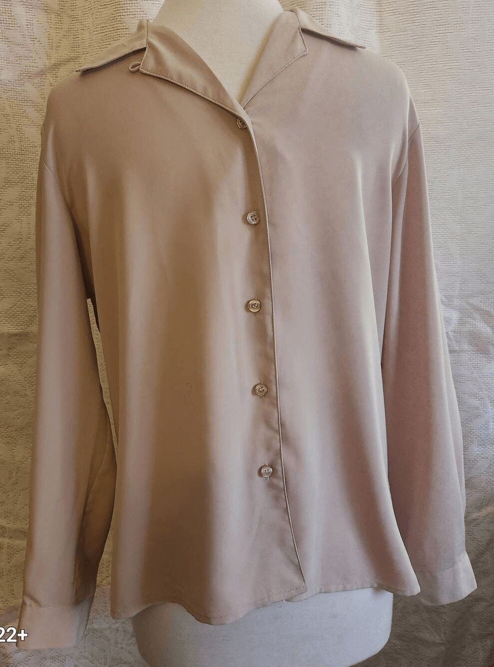 U18 Notations tan flowy button-up dressy blouse polyester women's size Large